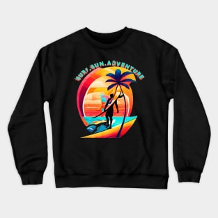 Surf Sun Adventure, Hello Summer Vintage Funny Surfer Riding Surf Surfing Lover Gifts Crewneck Sweatshirt